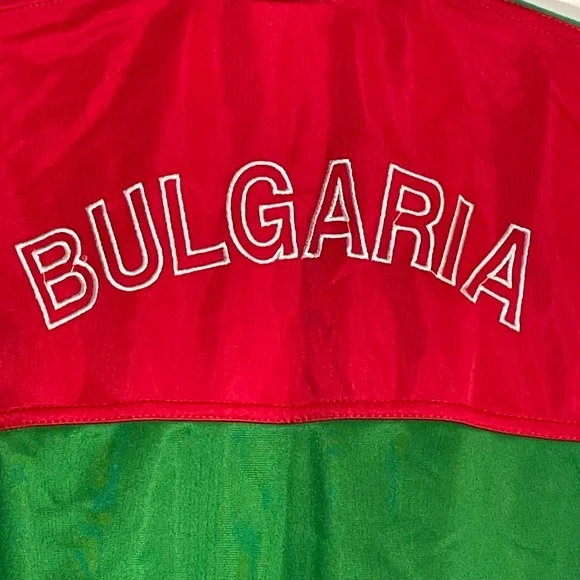 Vintage 90s Bulgaria Track Jacket Youth XL Red Green Spellout